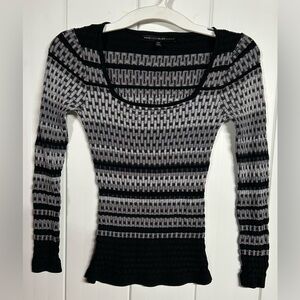 White House Black Market Black and Gray Knit Top